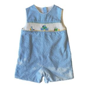 Petit Ami Smocked Gingham Sandcastle Romper 12 Mo